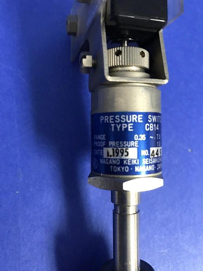 Used Nagano Keiki CB14 Pressure Switch Assy 0.35-0.7 kgf/cm2, 1/4" F Swagelok, Used