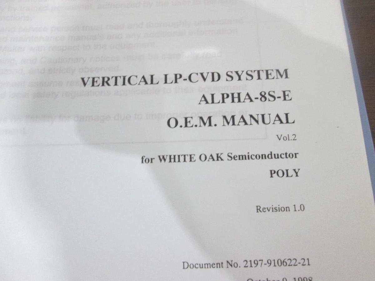Used Tokyo Electron, ALPHA-8S-E, Poly, O.E.M. Manual, Vol 2, Used