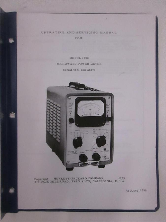 Used HP 430C Microwave Power Meter Operating and Service Manual, Used