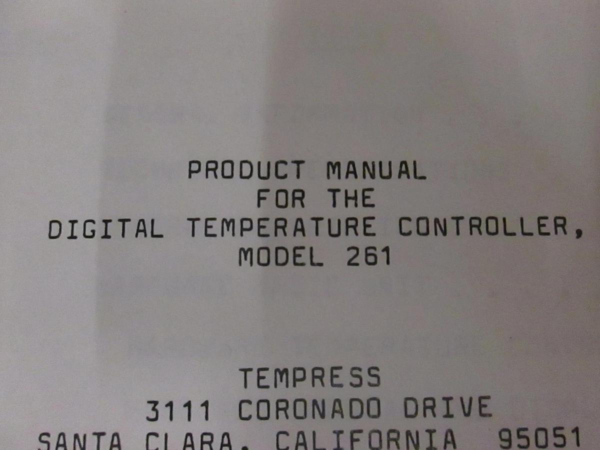 Used Tempress Digital Temperature Controller Manual for Model 261, Used