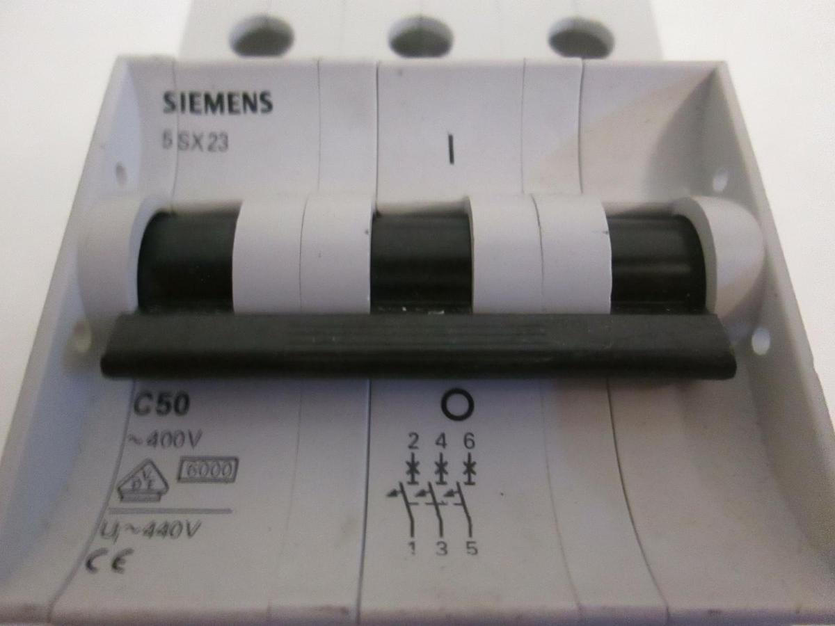 Used Siemens Circuit Breaker, 5SX23 C50, 3 Pole 480VAC, Used