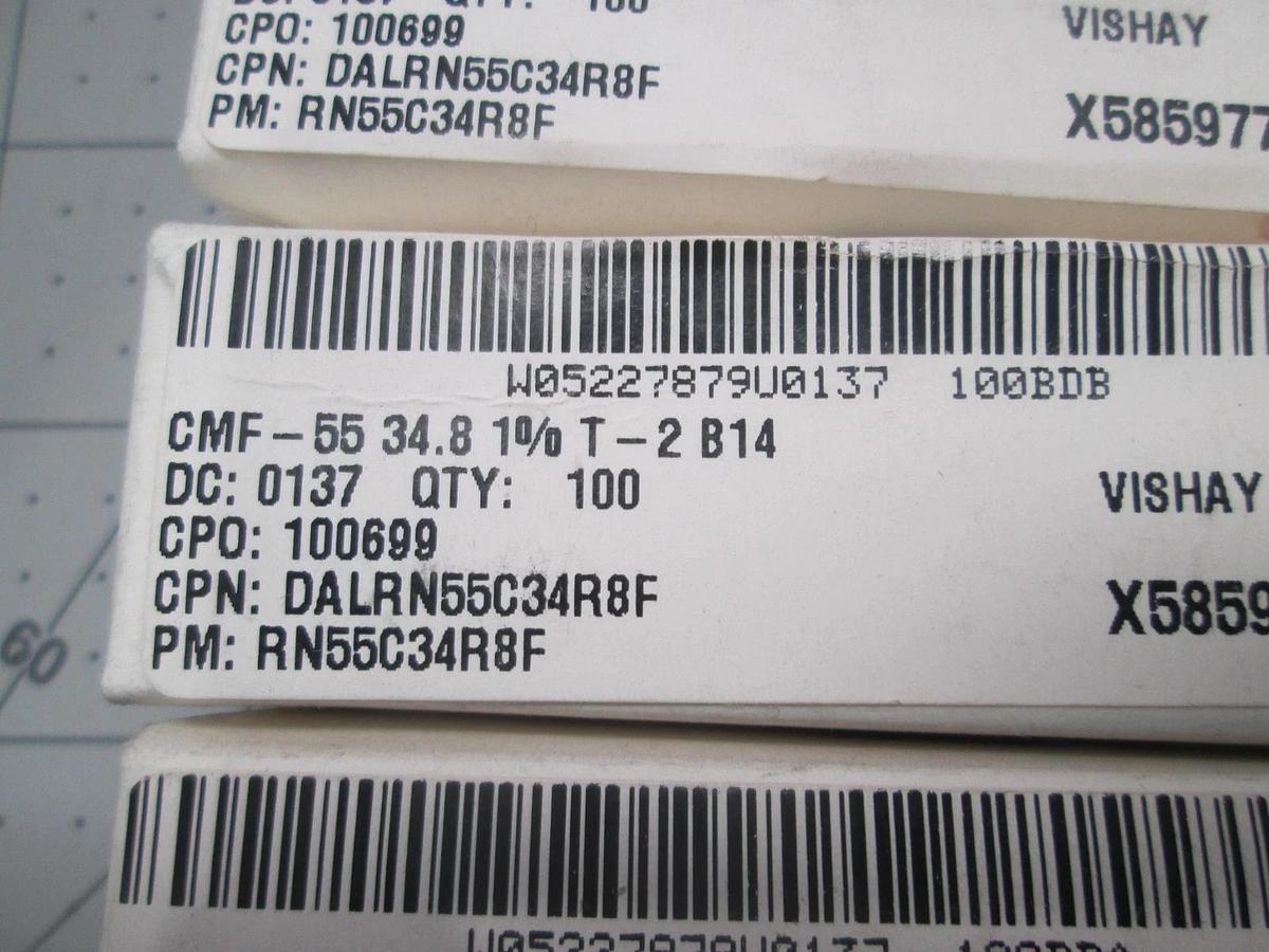 Vishay, RB55C34R8F, CMF-55 34.8 1% T-2 B14, New, Lot of 399 (4 Boxes)