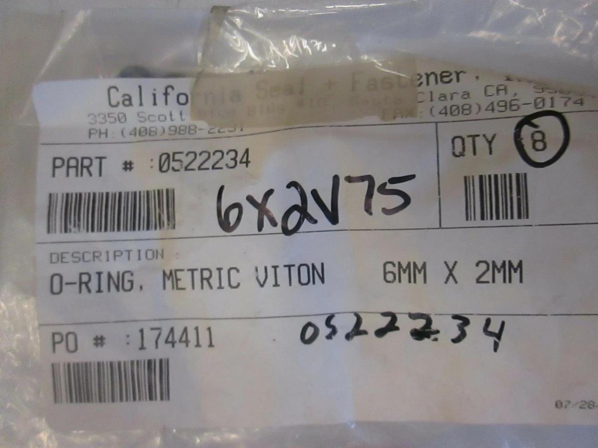 California Seal, 0522234, Black O-Ring, Metric Viton 6MM X 2MM, Lot of 20, NIP