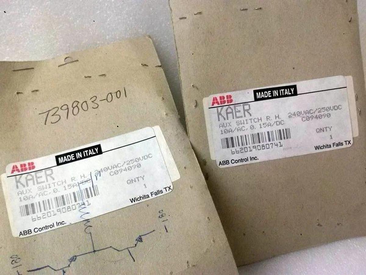 ABB Kaer C094090 Auxiliary Switch 10A/AC 15A/DC 240VAC/250VDC, Lot of 2, New