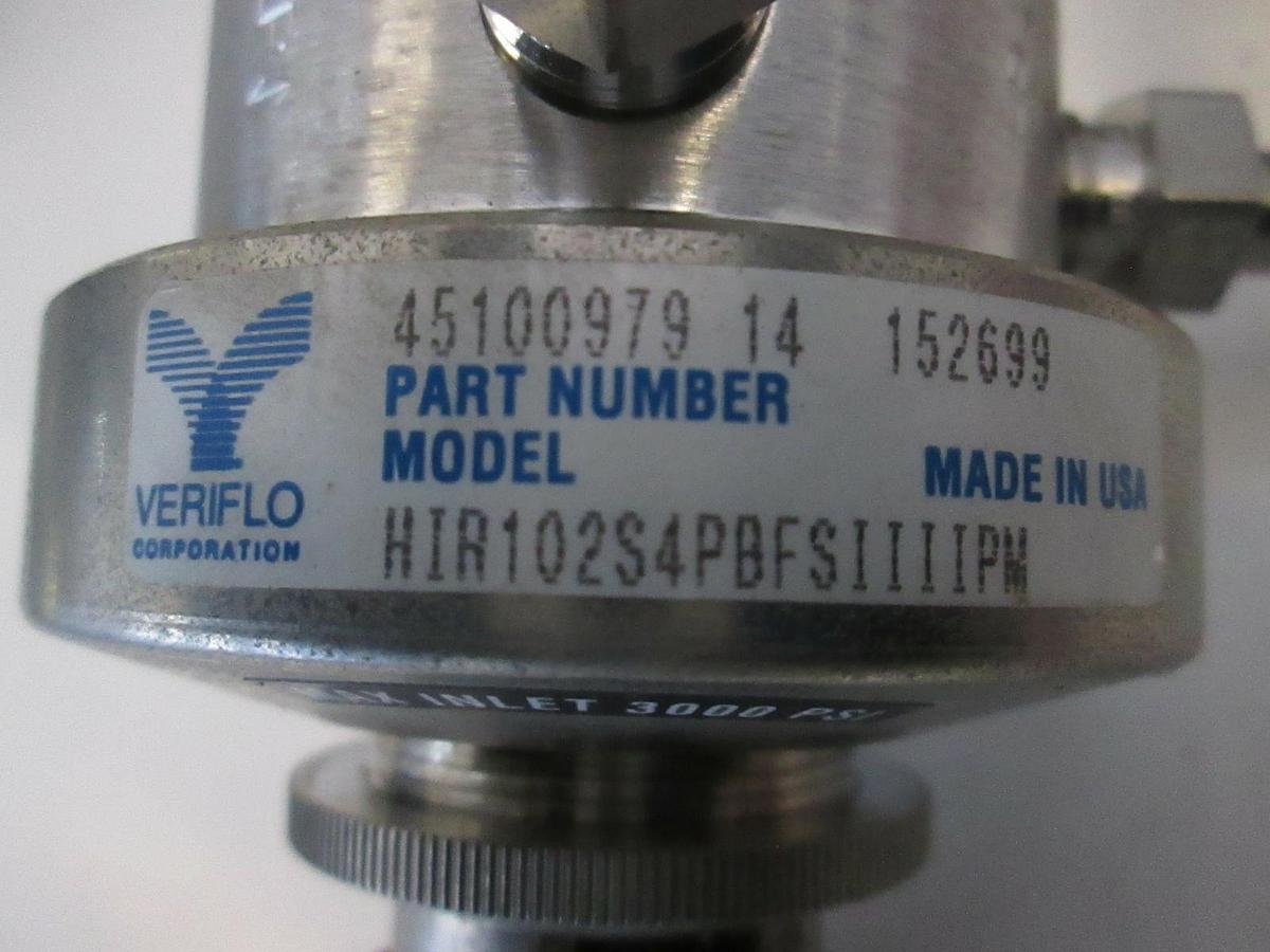 Used Veriflo HIR102S4PB Pressure Regulator with Millipore WG2F06WR1 Gas Filter, Used