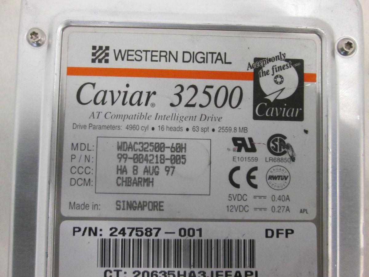 Used Western Digital, Caviar AT Compatible Intelligent Drive, WDAC32500-60H, Used