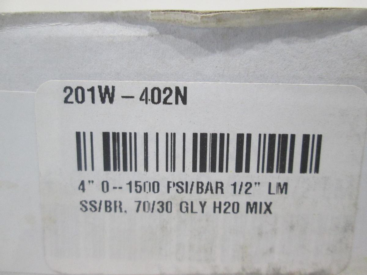 Used PIC Gauge, 201W-402N, 4", 0-1500 PSI/Bar 1/2" LM SS/BR, 70/30 GLY H20 Mix, New