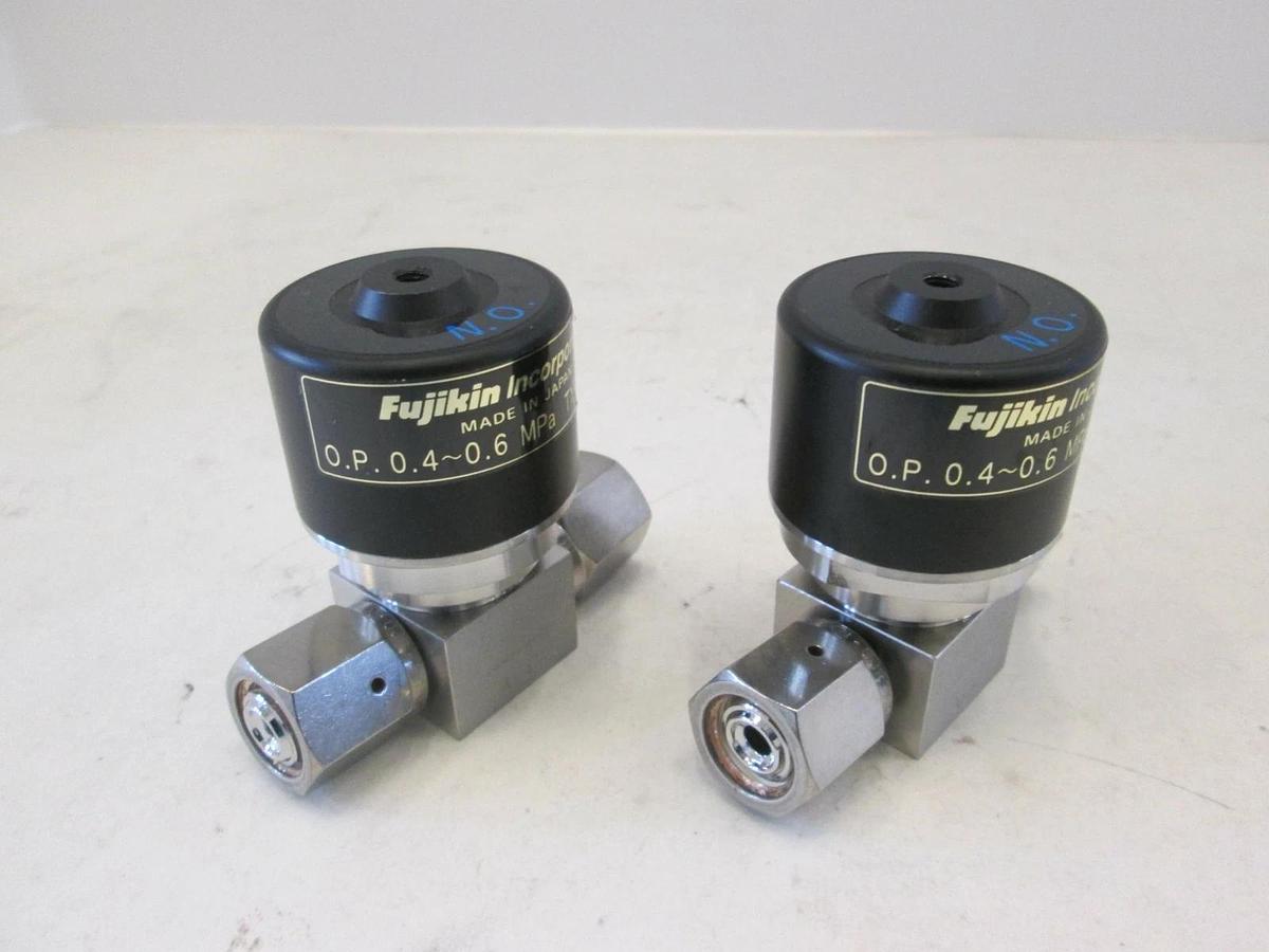 Used Fujikin, O.P. .4-.6 MPa Pneumatic Valve, N.O, 316L, Used, Lot of 2