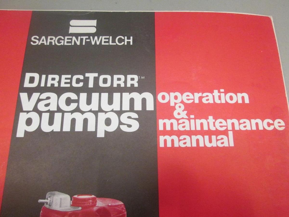 Used Sargent-Welch, 41-2937DirecTorr Vacuum Pump Operation & Maintenance Manual, Used