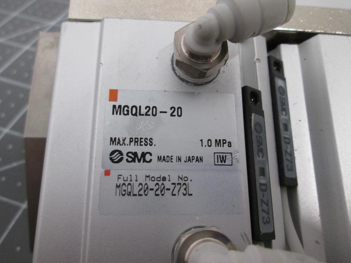 Used SMC MGQL20-20 Guided Cylinder Dual D-Z73 Auto Switches MGQL20-20-Z73L Actuator