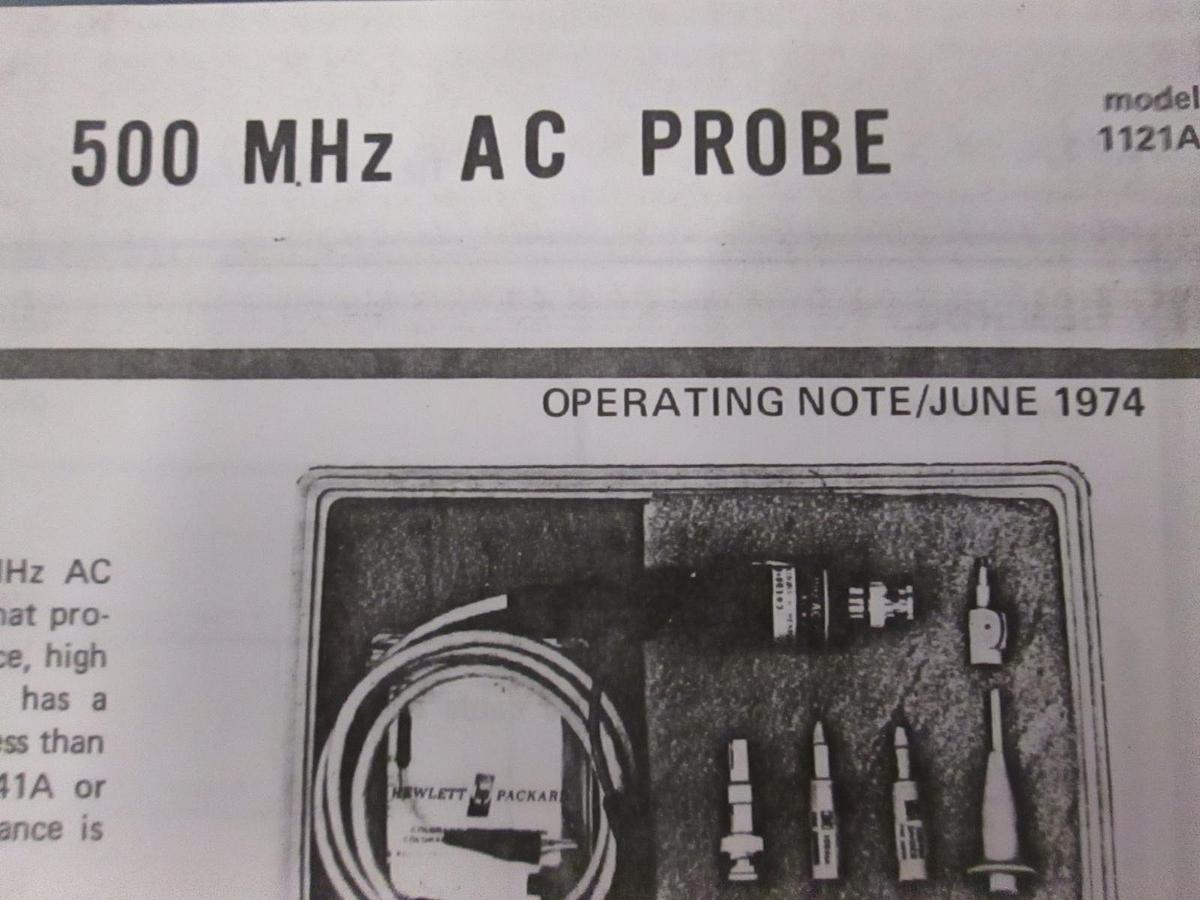 Used HP Model 1121A, 500 MHz AC Probe Operating Note, Used