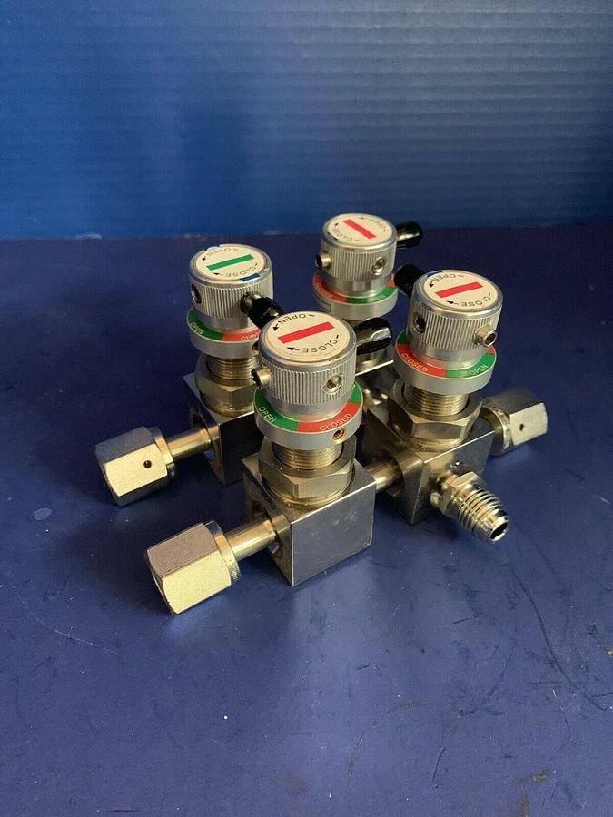 Used APTech AP4625SM (4) Manual Diaphragm Valve Manifold Assy w/ 4 Valves, Used