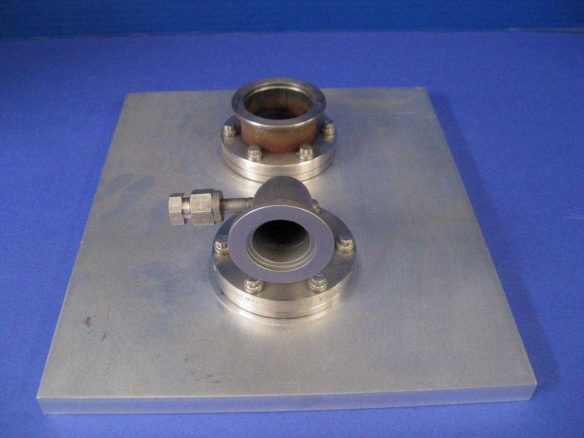Used Blank Off Plate for Leak Checking, 8.5" x 10" w/ NW40 NW25 Flange Ports, Used