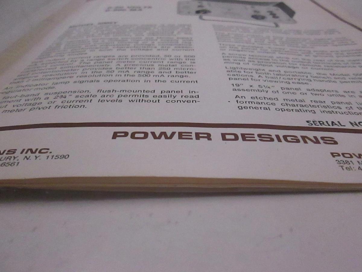 Used Power Designs Model 5005T Technical Data, Used
