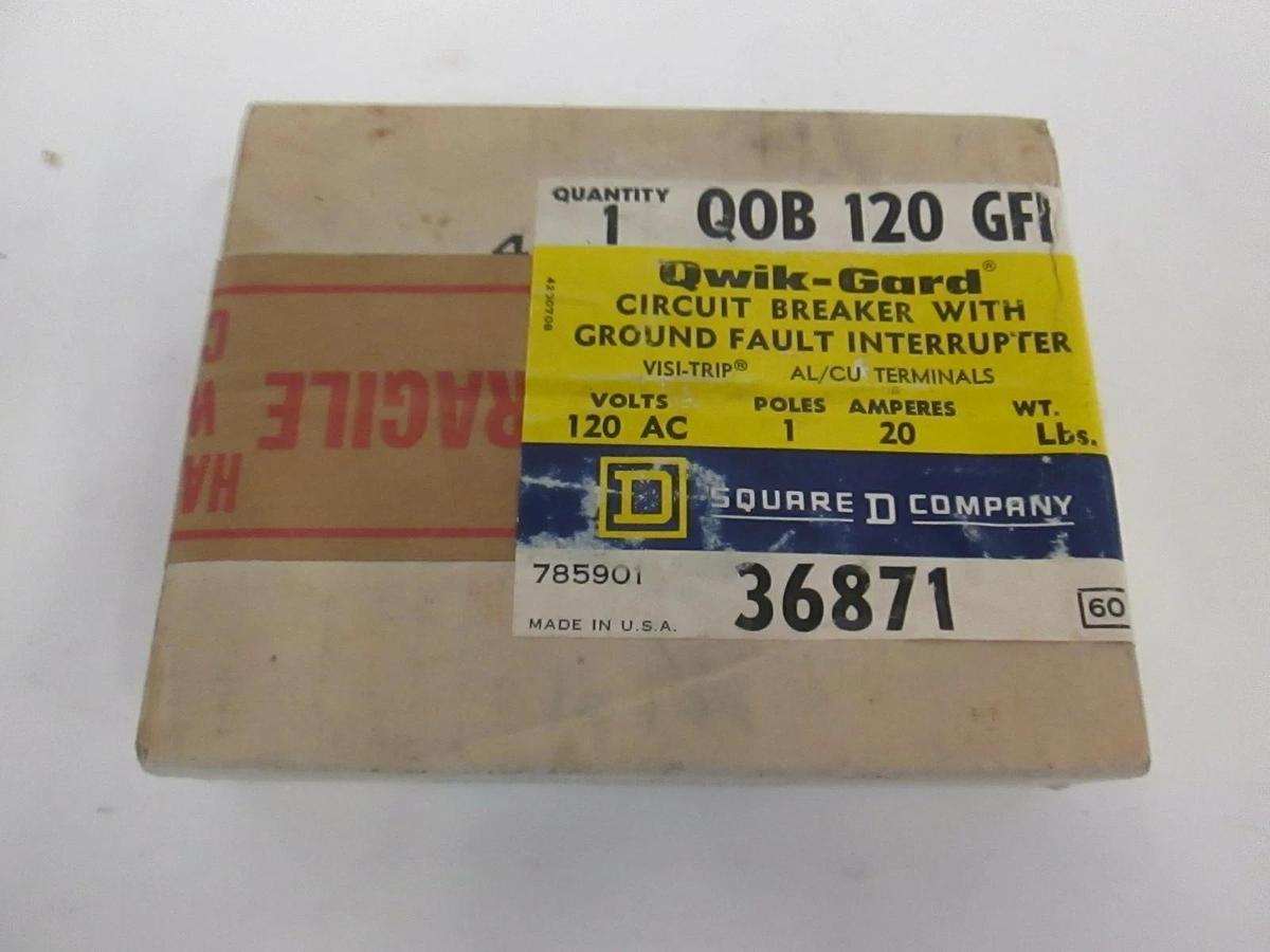 Used Square D, Q0B120GFI, 1 Pole Circuit Breaker w/Ground Fault Interrupter, New