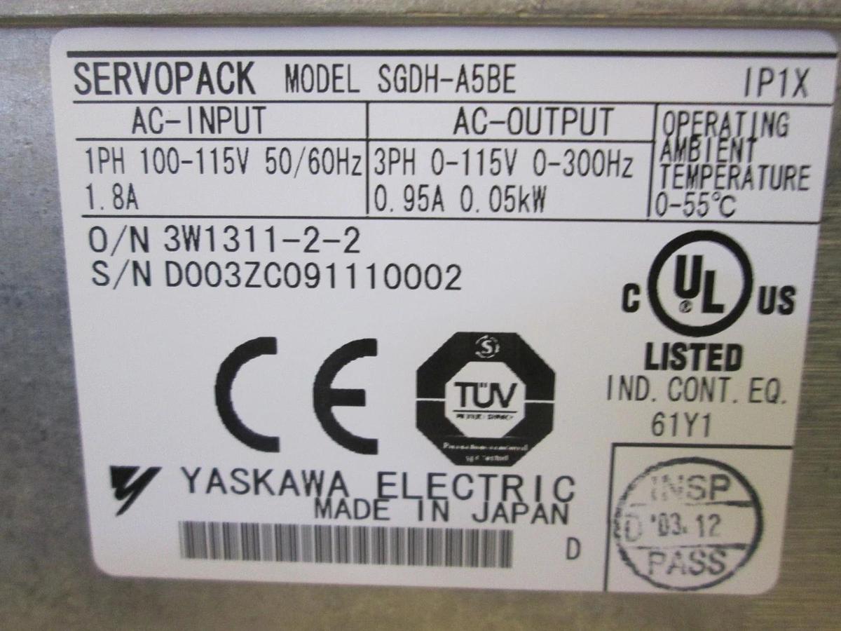 Used Yaskawa, Servopack, Motor Driver, SGDH-A5BE, 100-115V, 50/60Hz, Used