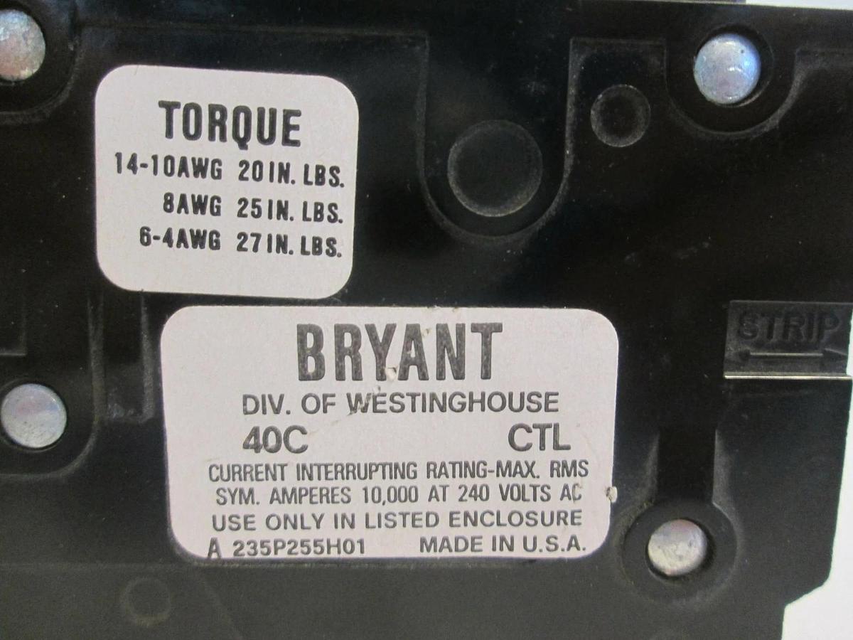 Used Westinghouse Bryant 235P255H01 Circuit Breaker, 3 Pole, 50A