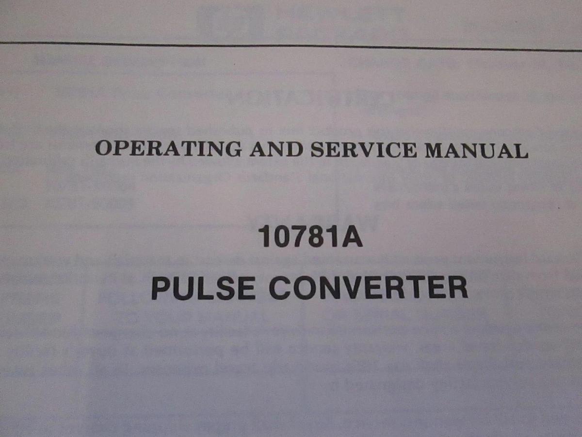 Used HP 10781A Pulse Converter Operating and Service Manual, Used