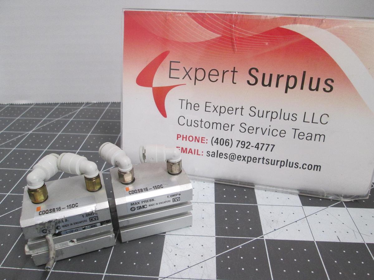 Used Lot of 2 SMC CDQSB16-15DC Compact Air Cylinder Double Acting 16mm Bore 15mm