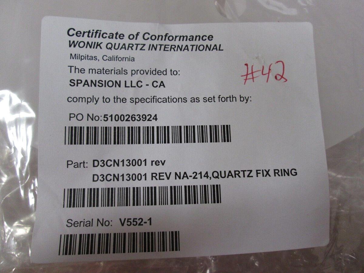Used TEL Tokyo Electron Quartz fix ring, D3CN13001, New TEL furnace