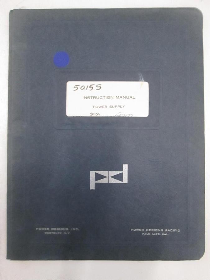 Used Power Designs Model 5015S Power Supply Instruction Manual, Used