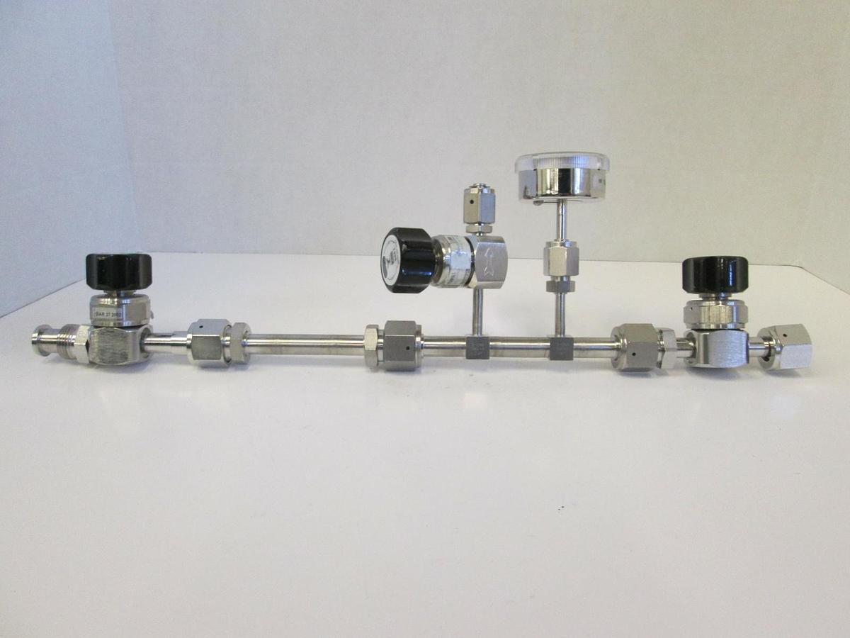Used Valve Gas Stick Assy w/ (3) Parker Valves, Gauge