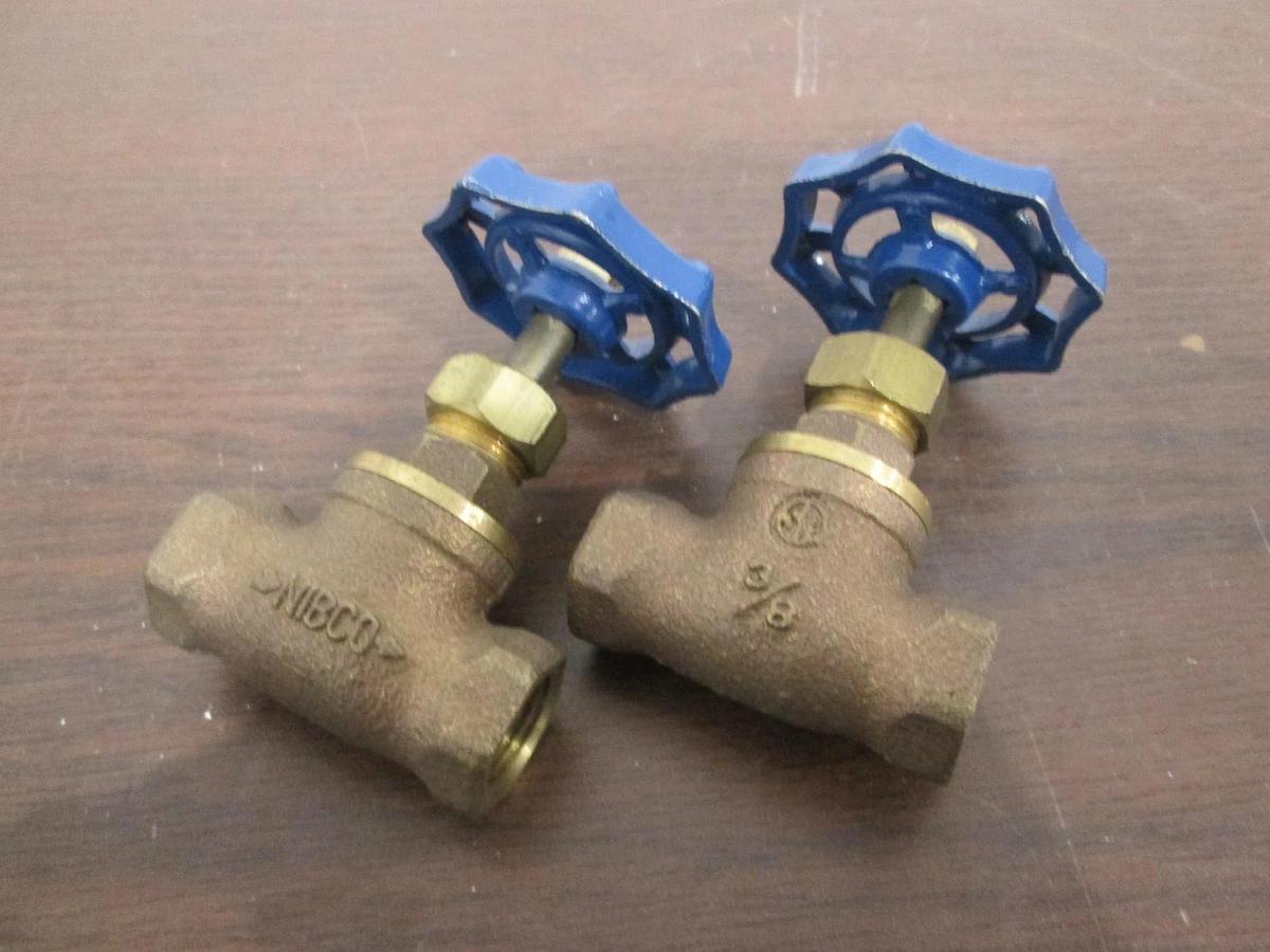 Used Nibco, 3/8" Threaded Brass Valve, Manual Blue Handle, Used, Lot of 2