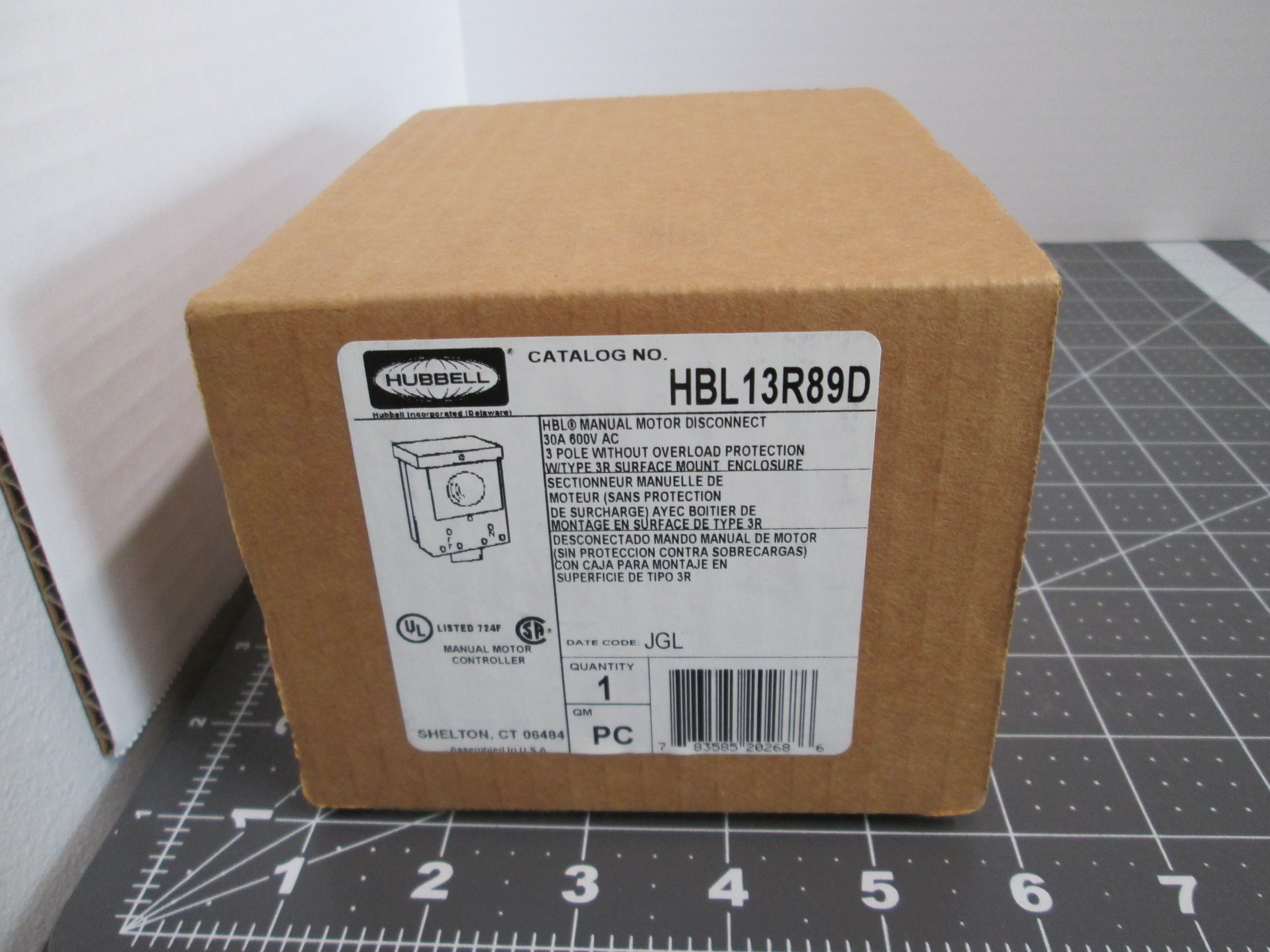 Hubbell HBL13R89D Manual Motor Disconnect 30A 600V 3-Pole NEMA 3R NEW 