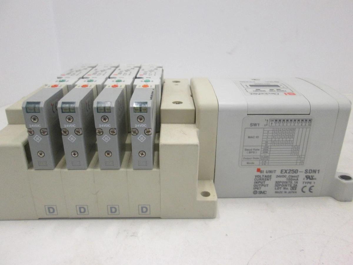 Used SMC, EX250, DeviceNet Interface Module Assy w/ 4 Valves, SV2200-5FUD, Used