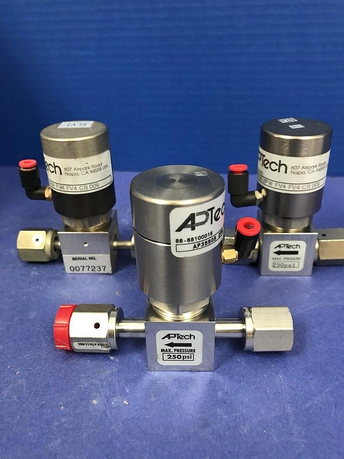 Used Aptech AP3550S 2PW FV4 FV4 CB 009 Bellows Sealed Valve 1/4" FVCR, Lot of 3