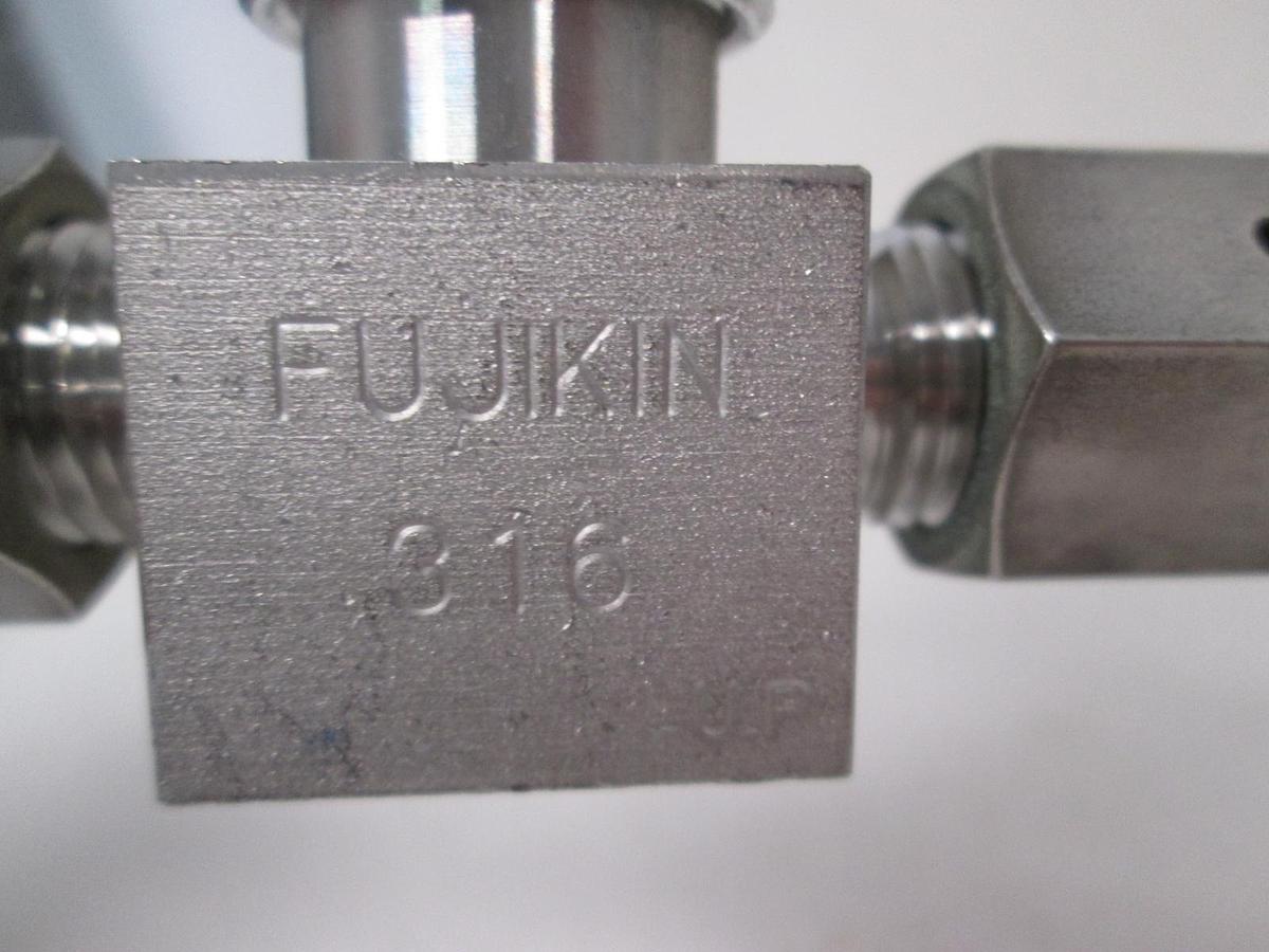 Used Fujikin, 0120-064661, N.C. Gas Assy w/ Millipore FJFG 02P RU Filter, Used