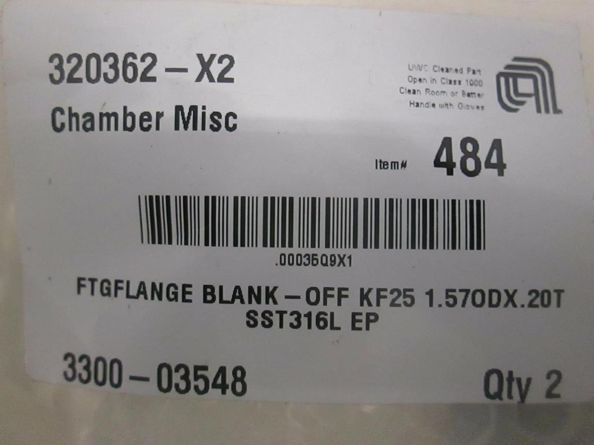 AMAT, FTG Flange Blank- OFF KF25 1.570DX.20T, 3300-03548, New, Lot of 2