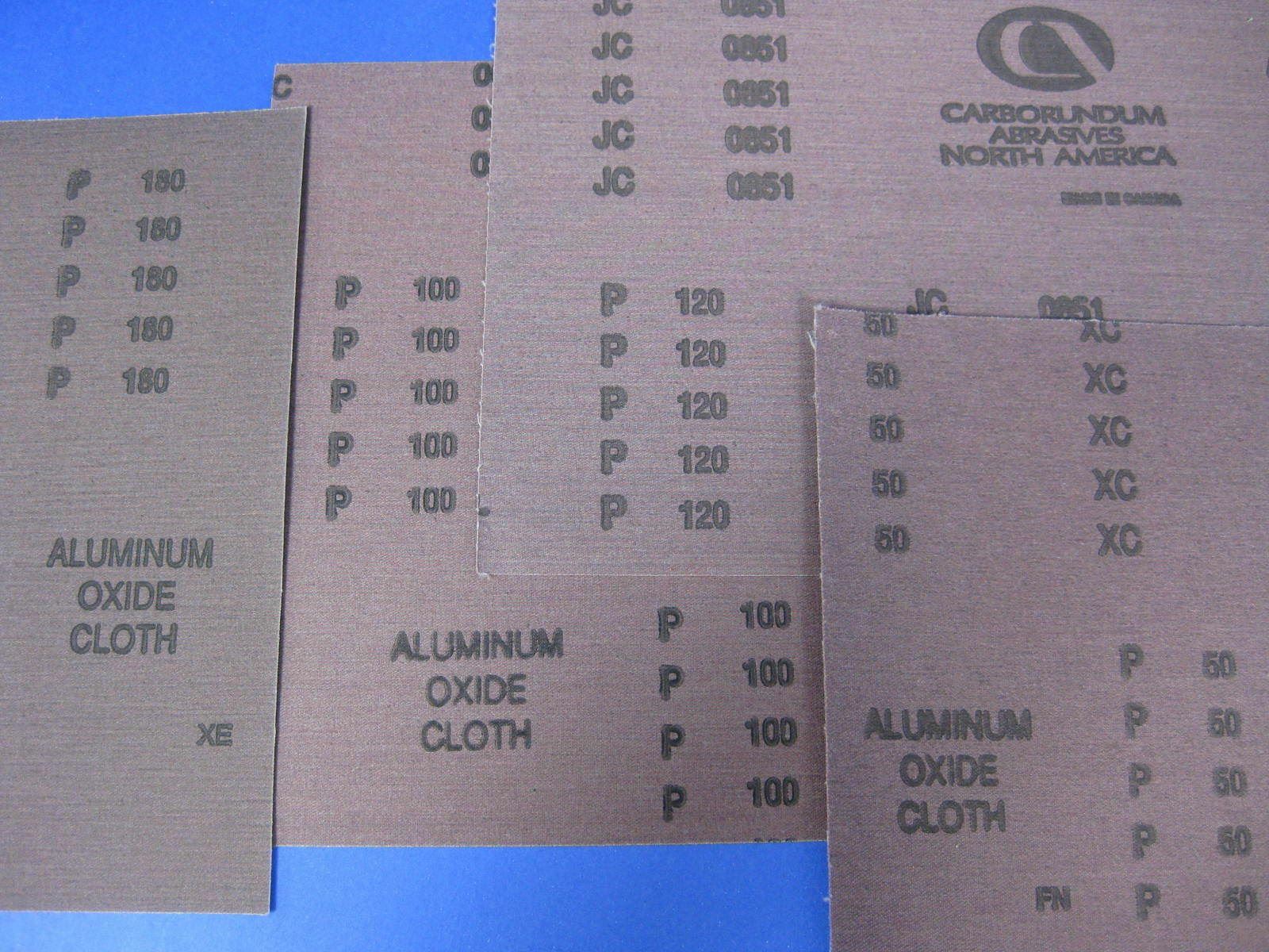 Used Aluminum Oxide Cloth, 9" X 11" Mixed lot of 50/100/120/180 Grit, 161 Sheets