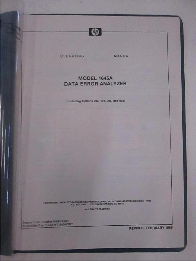 Used HP 1645A Data Error Analyzer Operating Manual, Used
