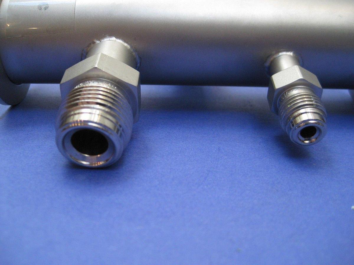 Used Stainless Steel Vacuum Tube TEE, NW40 Flanges and NW25 Reducer w/ Ports, New