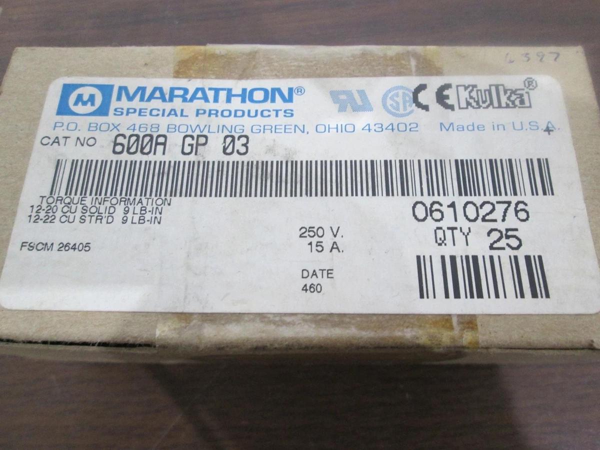 Marathon/Kulka. 600A GP 03, 3 Position Terminal Block, New, Lot of 25