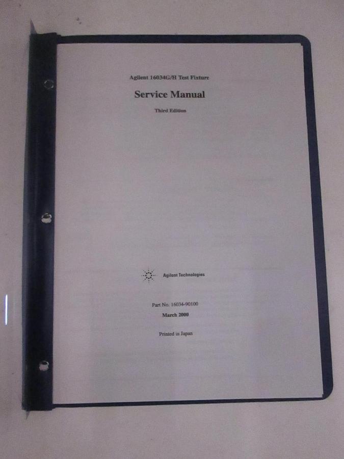 Used Agilent Third Edition 16034G/H Test Fixture Service Manual, Used