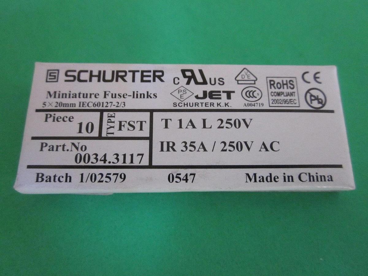 Lot of 310 - Schurter 0034.3117 Miniature Time Delay Fuse Link, ,5X20mm
