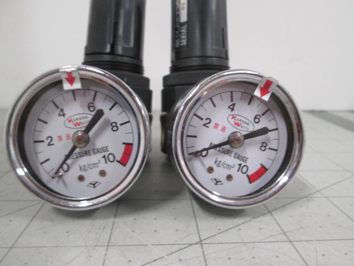 Used Kuroda-Watts, RG4, Pneumatic Pressure Regulator Dual Gauge 0-10KGF/Cm2,Lot of 2