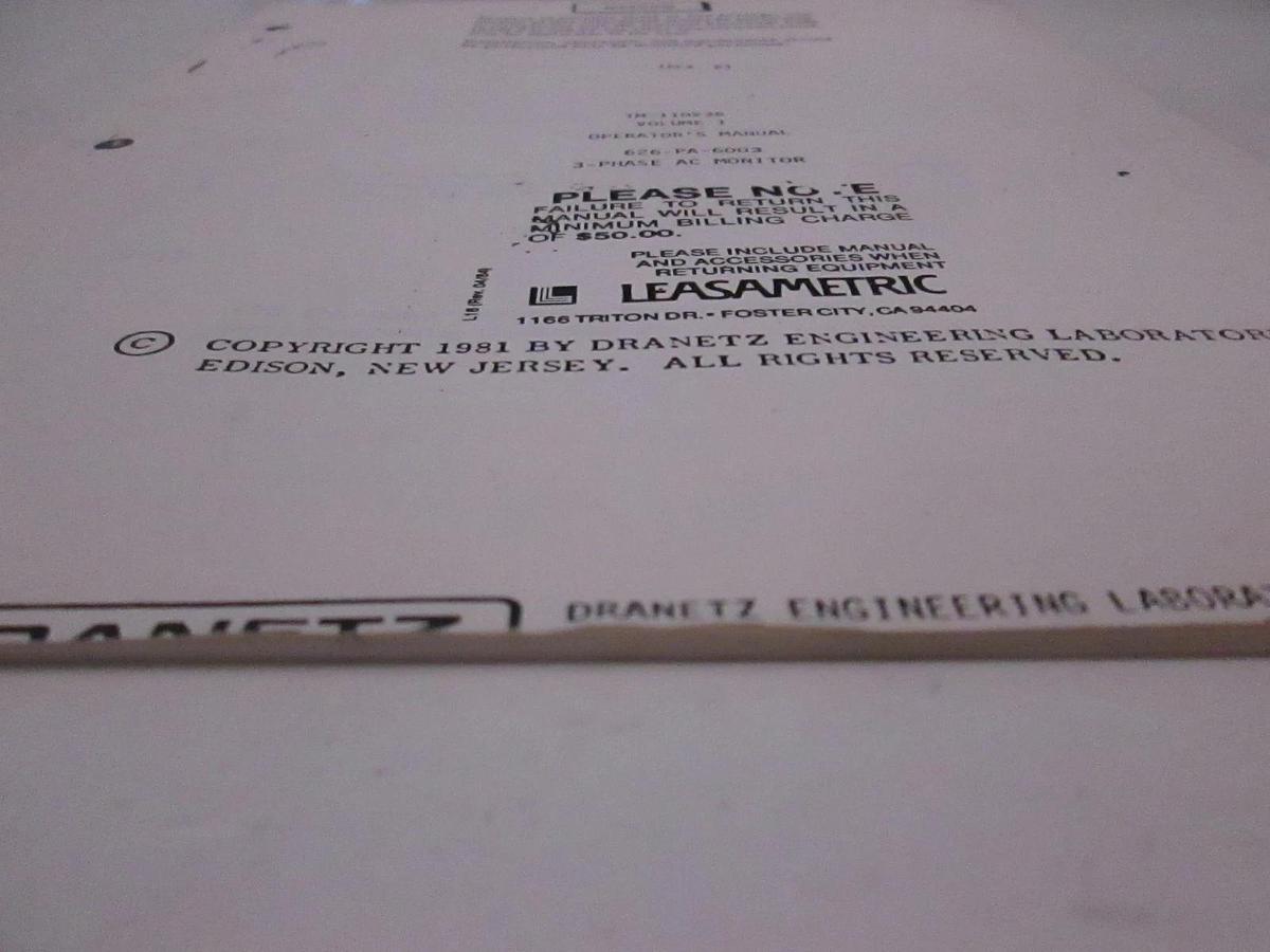 Used Dranetz TM-110235 Volume 1 Operators Manual, Used
