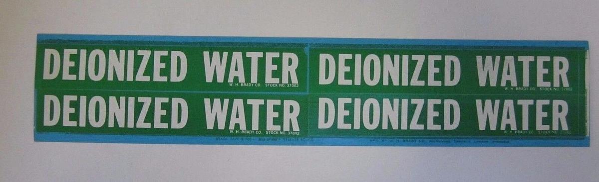 BRADY37002 Pipe Marker, DEIONIZED WATER, White on Green, Lot of 168 Labels