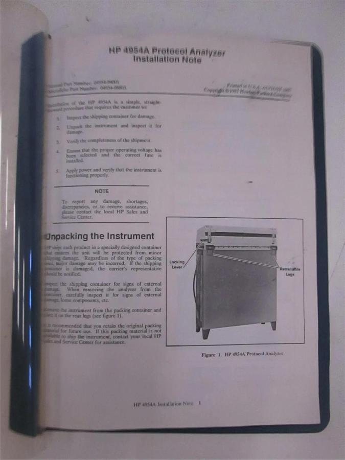 Used HP 4954A Protocol Analyzer Installation Note, Used