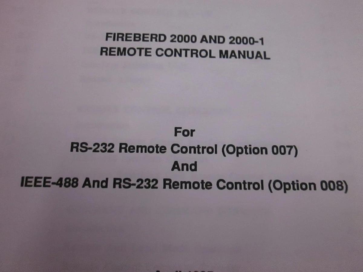 Used Telecommunications Fireberd 2000 and 2000-1 Remote Control Manual, Used