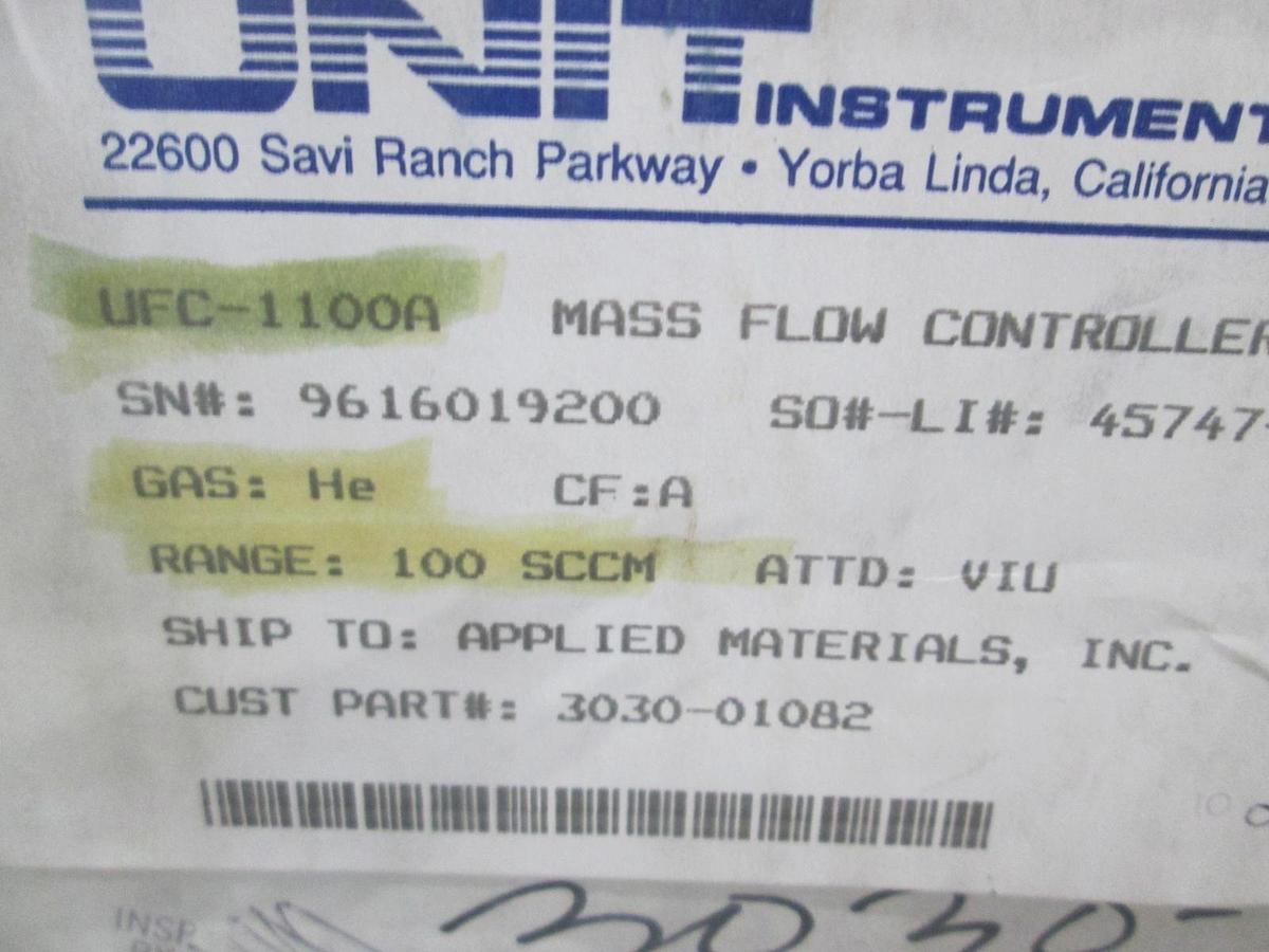 Used Unit, UFC-1100A, Mass Flow Controller, He, 100 SCCM, New