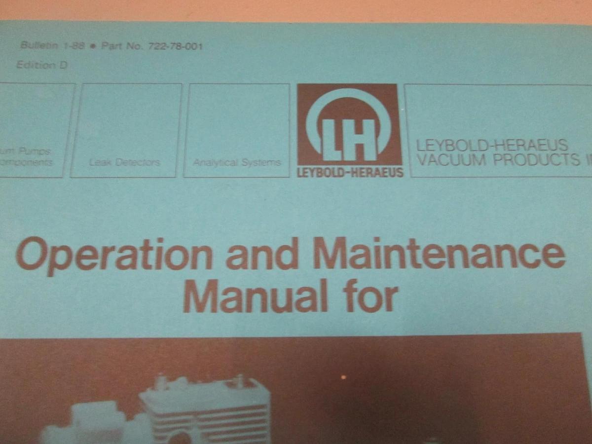 Used Leybold-Heraeus, Operation and Maintence Manual for TRIVAC Rotary Pumps, Used