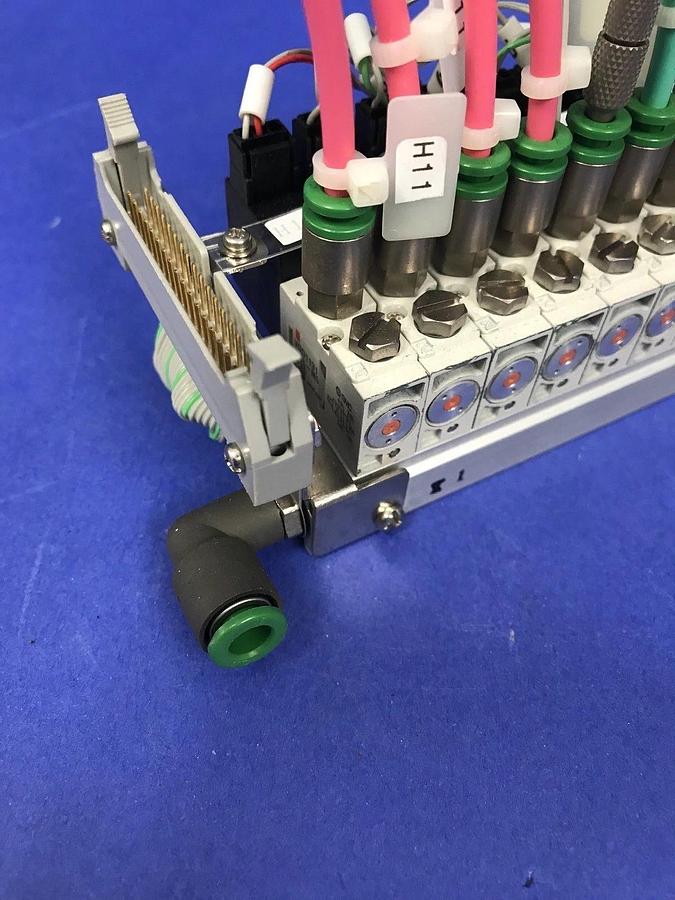 Used SMC VQD1131-5L-M5 (14) Solenoid Valves  w/ 14 Station Manifold Assembly