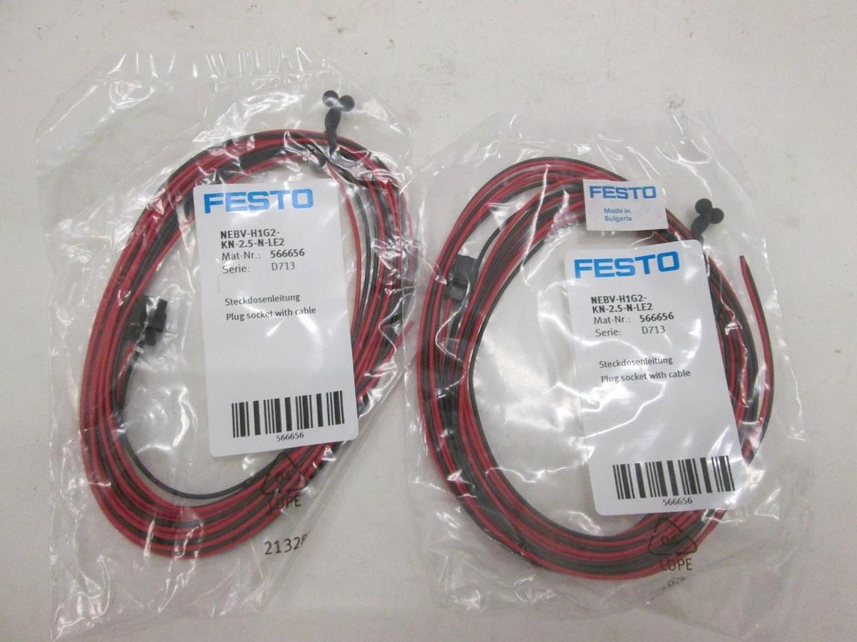 FESTO, NEBV-H1G2-KN-2.5-N-LE2, Cable Plug and Socket, New, Lot of 2