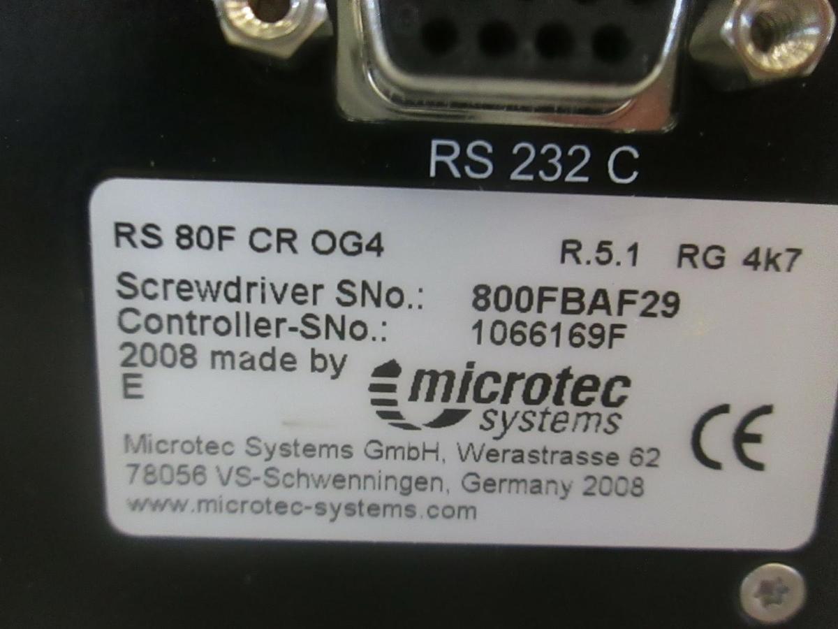Used Microtec Systems RS 80F CR OG4 Torque Screwdriver Controller, Used