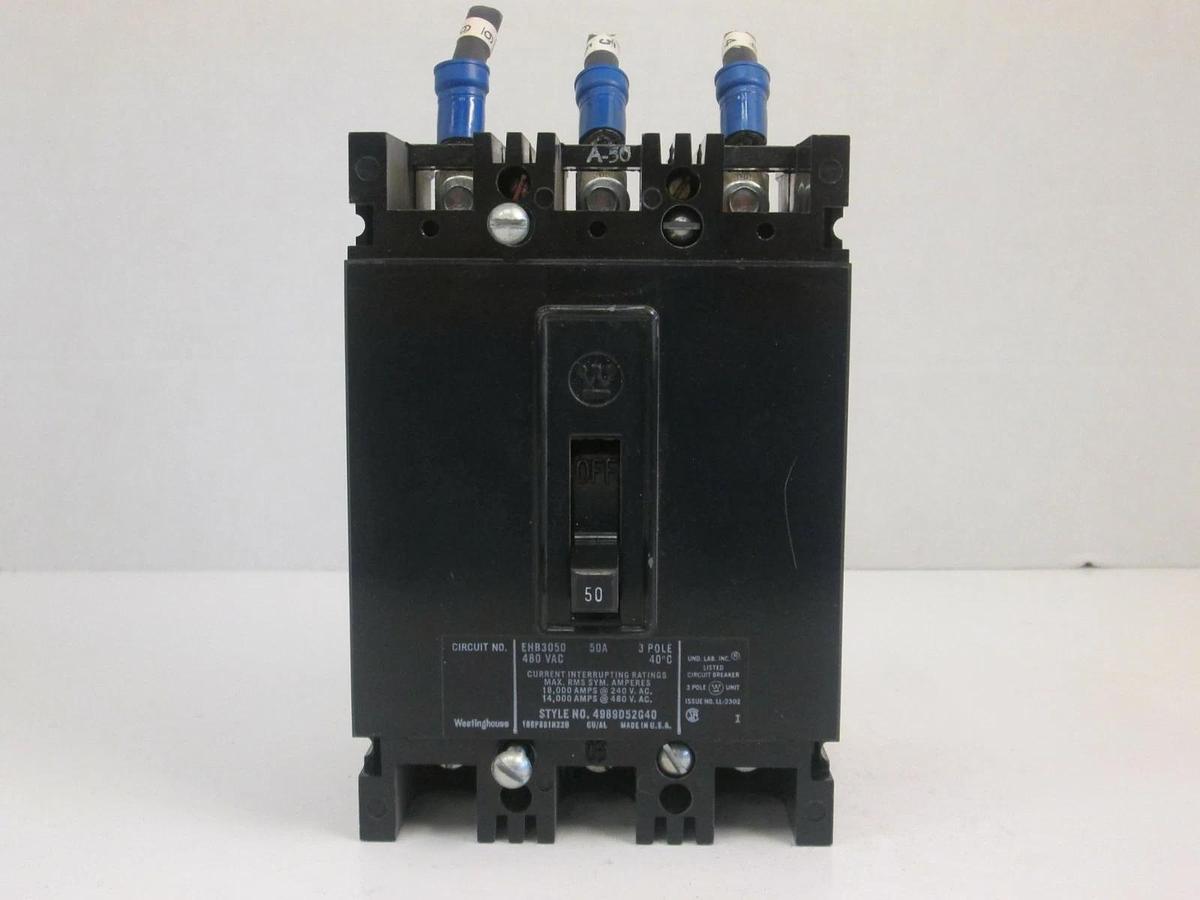 Used Westinghouse EHB3050 Circuit Breaker, 480 VAC 50A, 3 Pole