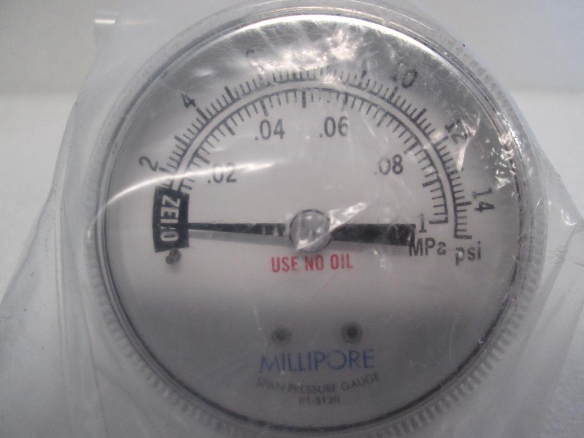 Used Millipore, 0-15 PSI, 01-3135 Pressure Gauge, Back Mount, New